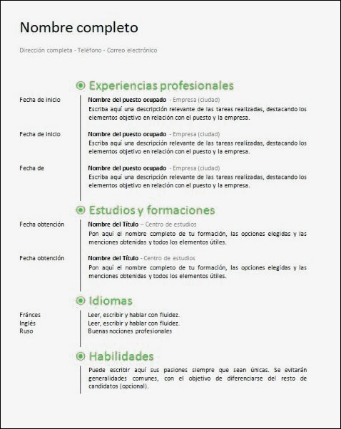 plantilla currículum comercial de telemarketing